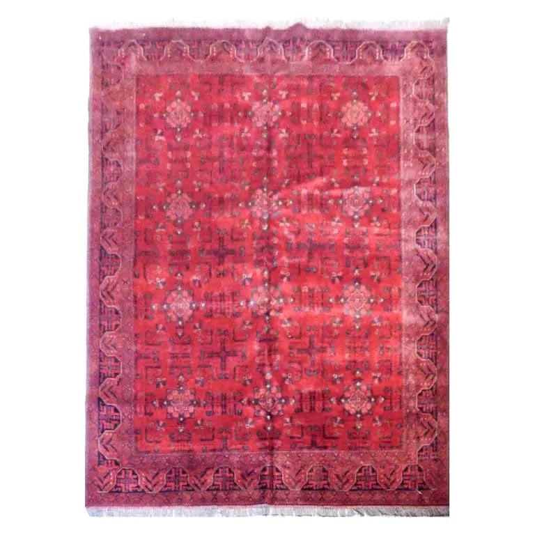 One Of The Kind Afghani Hand-Knotted Rug 7'6" x 5'10" Afg52: ABC Rugs Kilims Collection Afghani Kabul Hand-Knotted Rug Made With Natural Wool And Cotton 7'6'' X 5'10'' (Abc4135) (Red, Blue) Hand knotted and meticulously crafted by Afghan artisans, this stunning