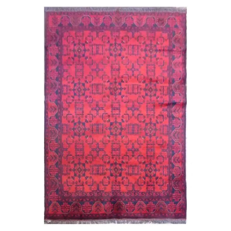 One Of The Kind Afghani Hand-Knotted Rug 7'7" x 5'8" Afg53: ABC Rugs Kilims Collection Afghani Kabul Hand-Knotted Rug Made With Natural Wool And Cotton 7'7'' X 5'8'' (Abc4134) (Red, Blue, Black) Hand knotted and meticulously crafted by Afghan artisans, this st