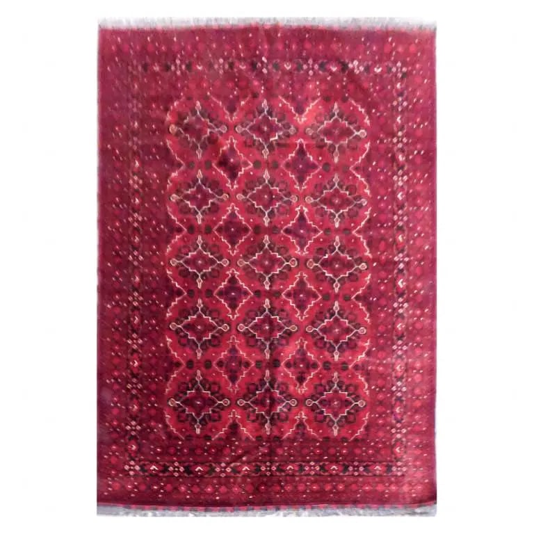 One Of The Kind Afghani Hand-Knotted Rug 6'8" x 9'8" Afg54: ABC Rugs Kilims Collection Afghani Kabul Hand-Knotted Rug Made With Natural Wool And Cotton 6'8'' X 9'8'' (Abc4265) (Red, Blue) Hand knotted and meticulously crafted by Afghan artisans, this stunning 