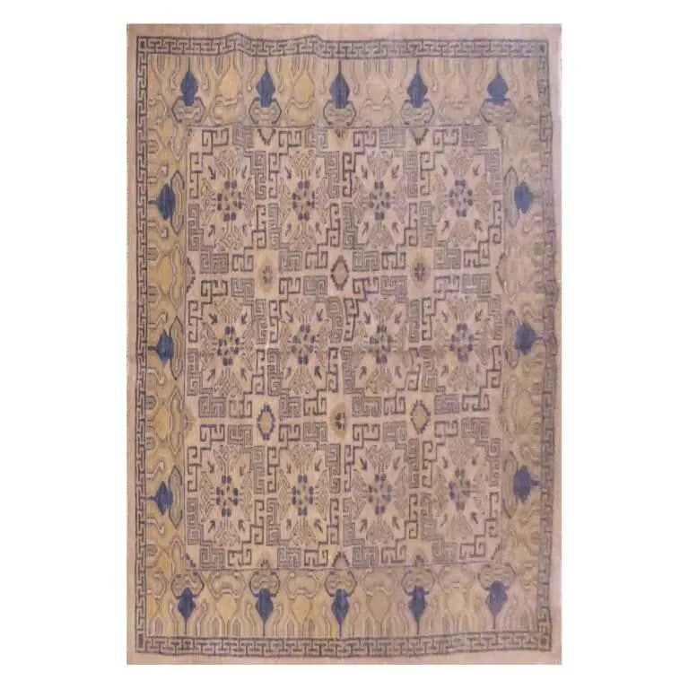 Hand Knotted One Of The Kind Peshawar And Khotan Rug 6'4" x 5'5" Pes_Kho_344: ABC Rugs Kilims Collection Afghani Kabul Hand-Knotted Rug Made With Natural Wool And Cotton 6'4'' X 5'5'' (Abc4128) (Cream, Camel, Gray) Hand knotted and meticulously crafted by Afghan artisans, this 