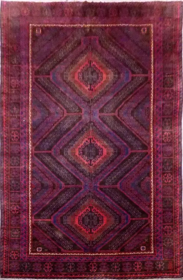 One Of The Kind Afghani Hand-Knotted Rug 12'7" x 7'9" Afg71: ABC Rugs Kilims Collection Afghani Hand-Knotted 100% Natural Wool Rug With Balouch Design 12'7'' X 7'9'' (Abcr113831) (Red, Blue) Hand knotted and meticulously crafted by Afghan artisans, this stunnin