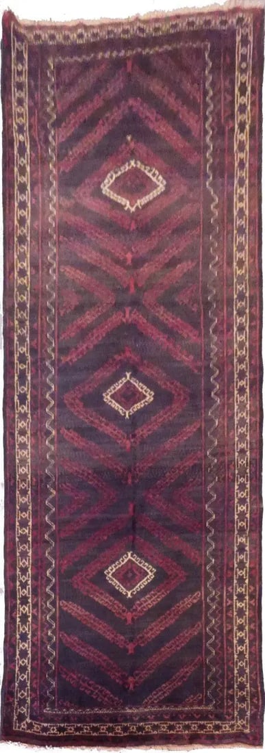 One Of The Kind Afghani Hand-Knotted Rug 8'8" x 3'10" Afg72: ABC Rugs Kilims Collection Afghani Balouch Hand-Knotted Rug Made With Natural Wool And Cotton 8'8'' X 3'10'' (Abc80066) (Red, Black, Cream) Hand knotted and meticulously crafted by Afghan artisans, th