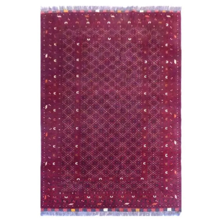 One Of The Kind Afghani Hand-Knotted Rug 6'7" x 4'11" Afg85: ABC Rugs Kilims Collection Afghani Hand-Knotted Rug Made With Natural Wool And Cotton 6'7'' X 4'11'' (Abc874) (Red, Cream) Hand knotted and meticulously crafted by Afghan artisans, this stunning Afgha