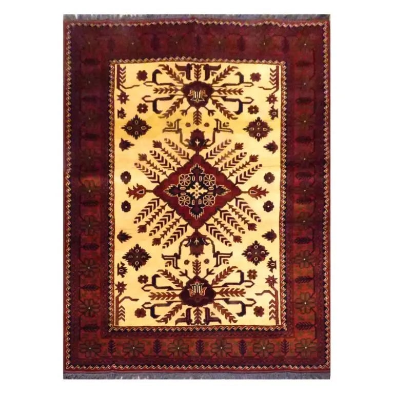 Hand Knotted One Of The Kind Peshawar And Khotan Rug 5'1" x 6'5" Pes_Kho_359: ABC Rugs Kilims Collection Afghani Hand-Knotted Rug Made With Natural Wool And Cotton 5'1'' X 6'5'' (Abc131304) (Red, Cream, Brown) Hand knotted and meticulously crafted by Afghan artisans, this stunn