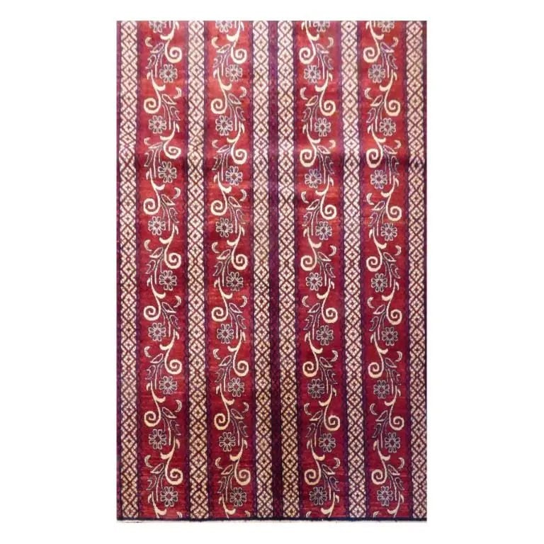 One Of The Kind Kazak Hand-Knotted Rug 5' x 6'7" Kz17: ABC Rugs Kilims Collection Afghani Hand-Knotted Rug Made With Natural Wool And Cotton 5' X 6'7'' (Abc20707) (Red, Cream) Hand knotted and meticulously crafted by Afghan artisans, this stunning Afghani