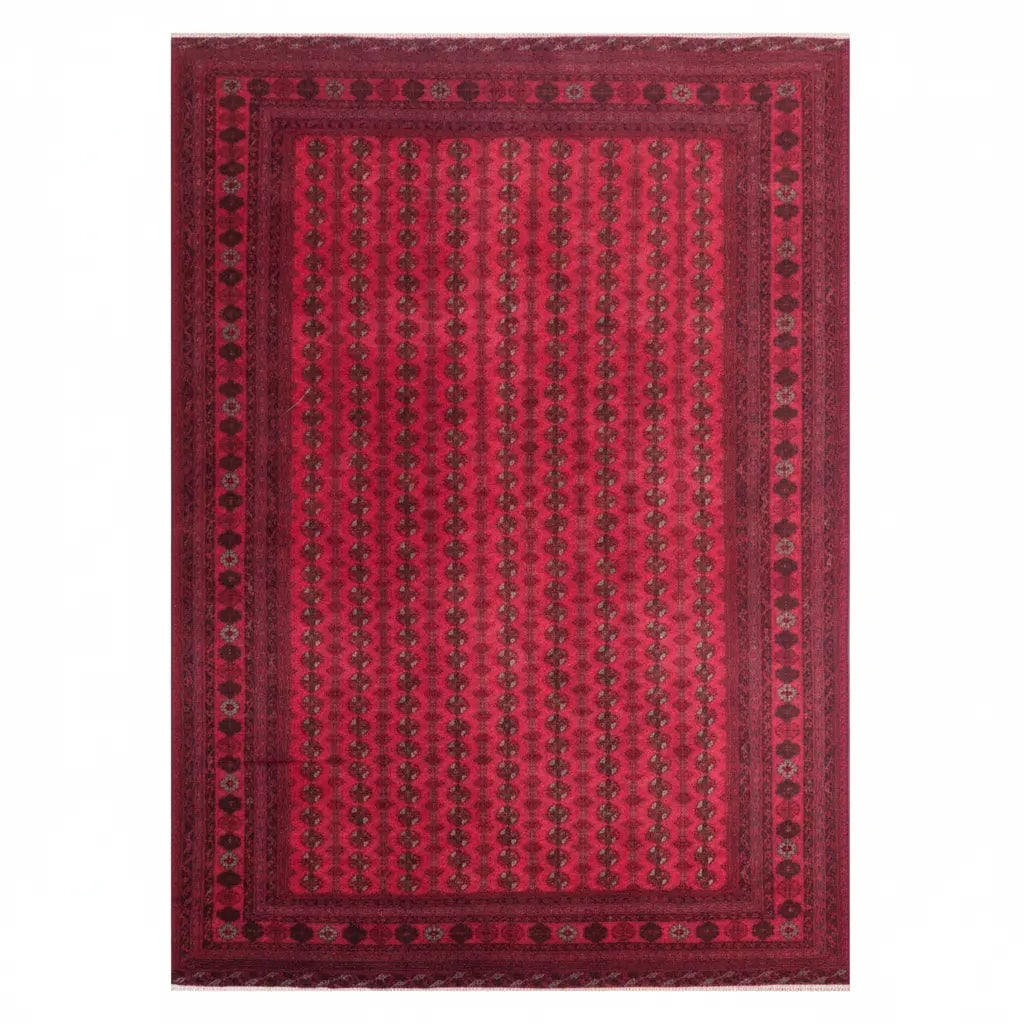 One Of The Kind Afghani Hand-Knotted Rug 10' x 12'4" Afg98: ABC Rugs Kilims Collection Afghani Hand-Knotted Rug Made With Natural Wool And Cotton 10' X 12'4'' (Abc0) (Red) Hand knotted and meticulously crafted by Afghan artisans, this stunning Afghani Rug Hand