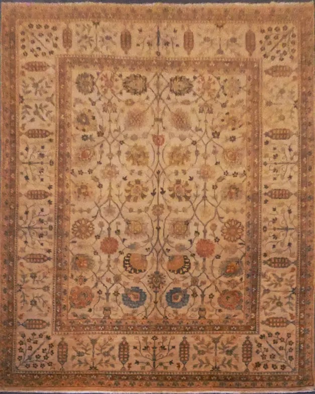 Hand Knotted One Of The Kind Peshawar And Khotan Rug 10' x 8' Pes_Kho_372: ABC Rugs Kilims Collection Oushak Semi Antique Hand Knotted, Traditional Floral, Natural Vegetable Dyes, Wool, Brown, 10'X8', Abcr17946 (G17946) (Camel, Brown) Hand knotted and meticulously crafted by