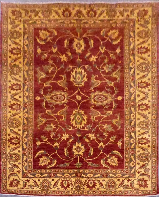 Hand Knotted One Of The Kind Peshawar And Khotan Rug 8' x 10' Pes_Kho_373: ABC Rugs Kilims Collection Oushak Semi Antique Hand Knotted Traditional Floral,Natural Vegetable Dyes, Wool, 8'X10', Abcr17919 (G17919) (Red, Cream) Hand knotted and meticulously crafted by Afghan art