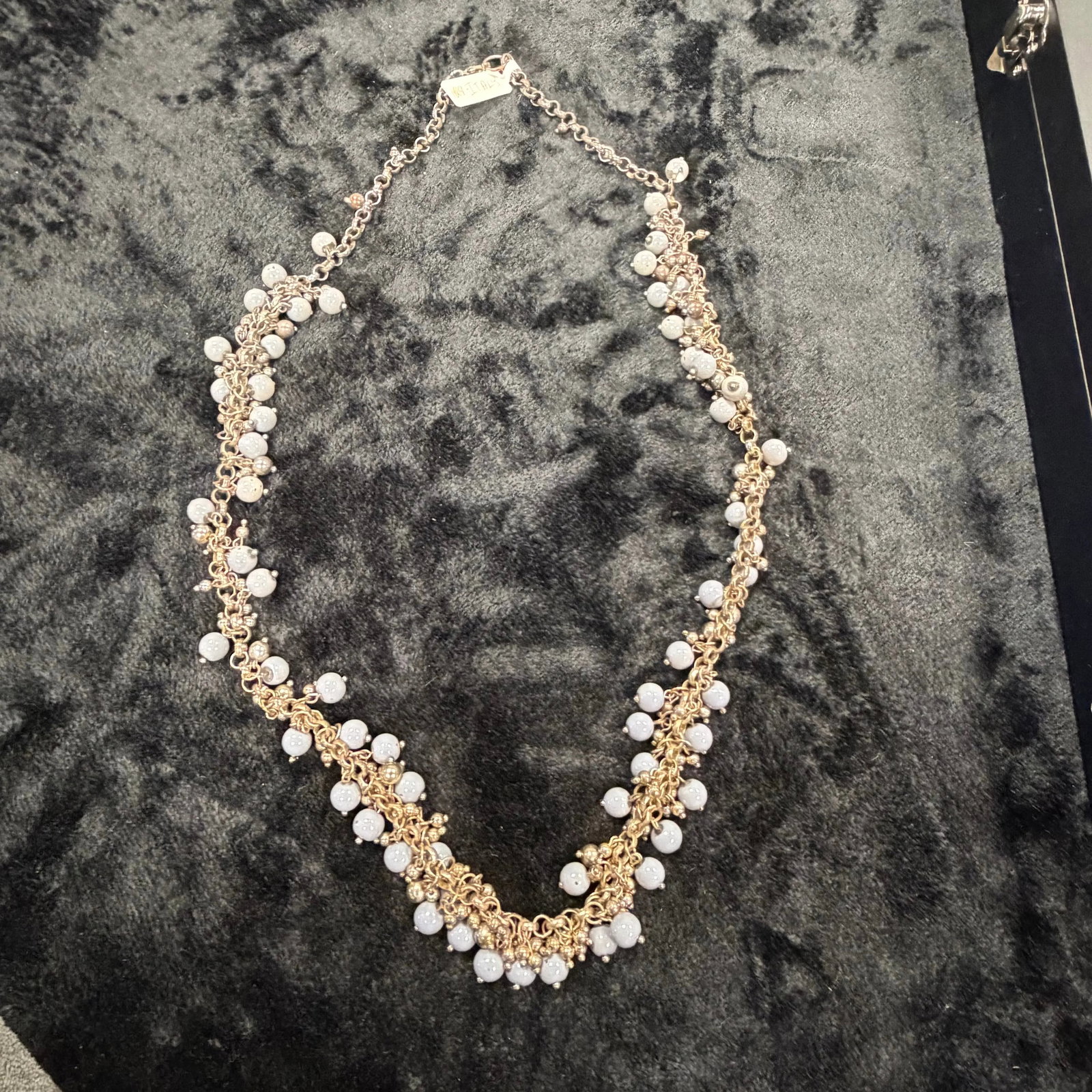 Pearl & Gold Cluster Strand 16" Length, HD33: Feminine boho chain with small pearls clustered along gold links.