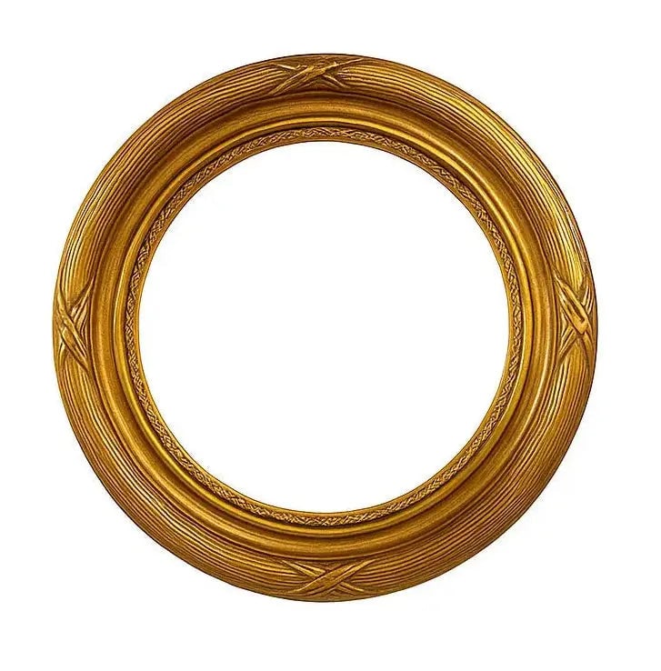 FRAMED ROUND MIRROR Elegant round mirror with decorative gilded frame. Approx. 18" diameter, HD52 (1 of 1)