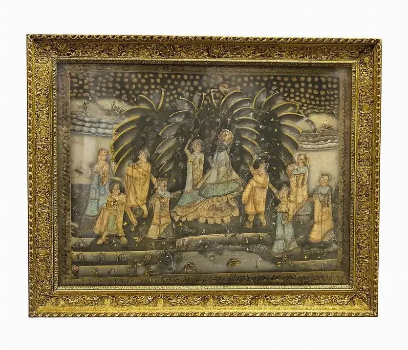 FRAMED ARTWORK Traditional Indian scene. Ornate gold frame. Approx. 40" x 55", HD57: FRAMED ARTWORK Traditional Indian scene. Ornate gold frame. Approx. 40" x 55"