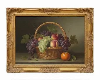 Still Life with Fruit in Basket Original landscape painting depicting a rural scene with trees and (1 of 1)