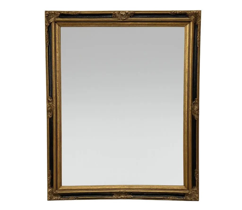 Ornate Gold Rectangular Mirror, Large, heavely detailed gold and black framed mirror reflecting al (1 of 1)