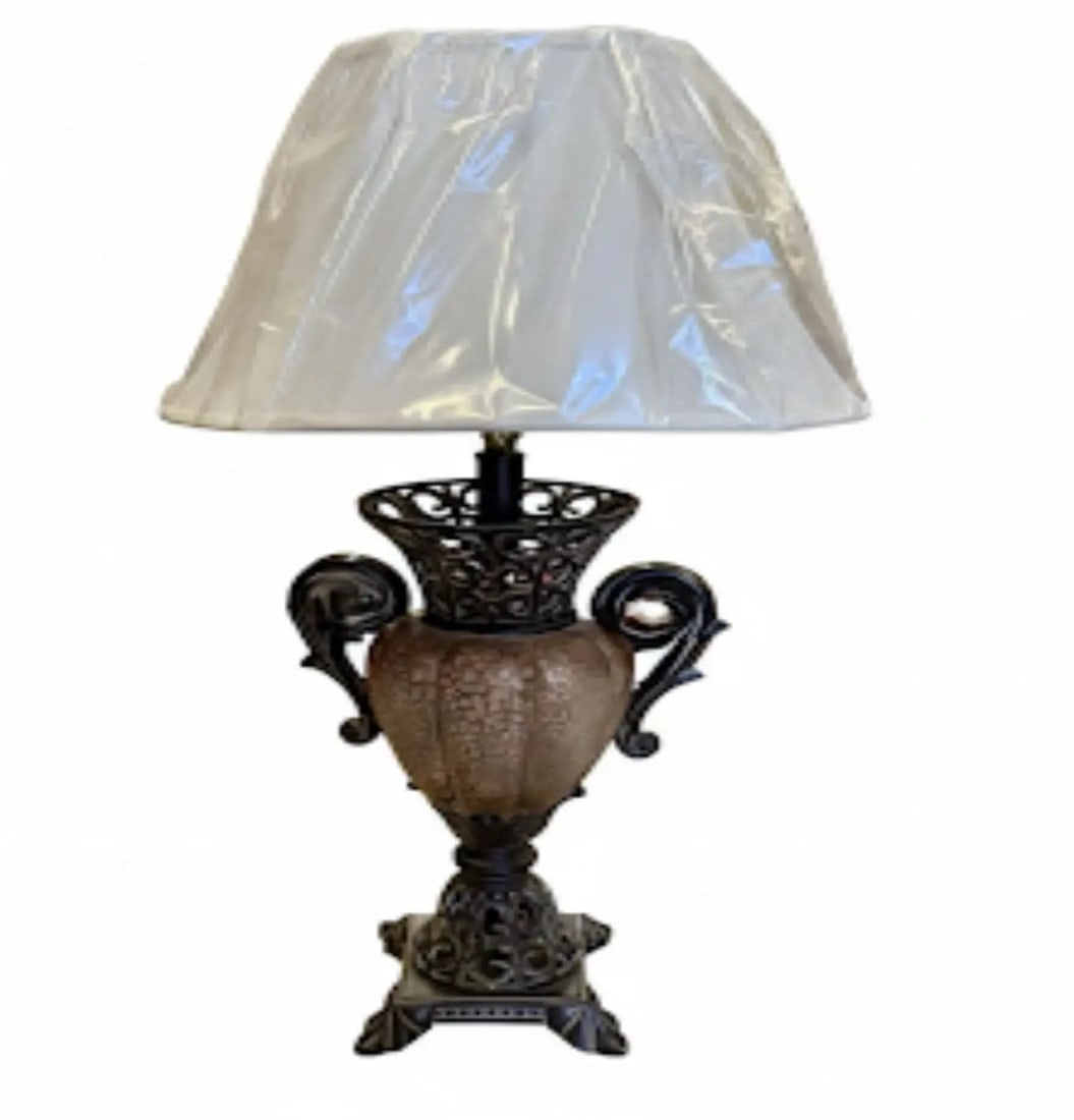 Ornate Urn Table Lamp, Traditional lamp with a crackled finish body, ornate metal base. Approx. 29" (1 of 1)