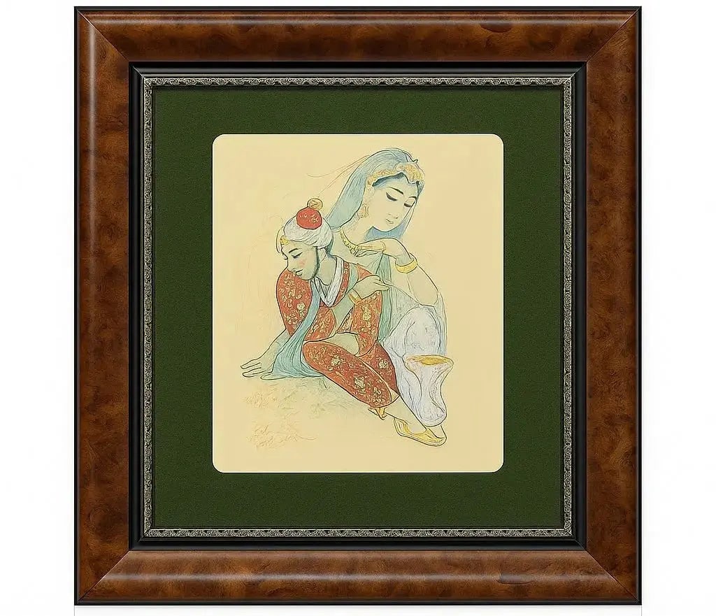 Illustration of a seated couple in traditional attire Approx. 16" x 19", HD113: Illustration of a seated couple in traditional attire Approx. 16" x 19"