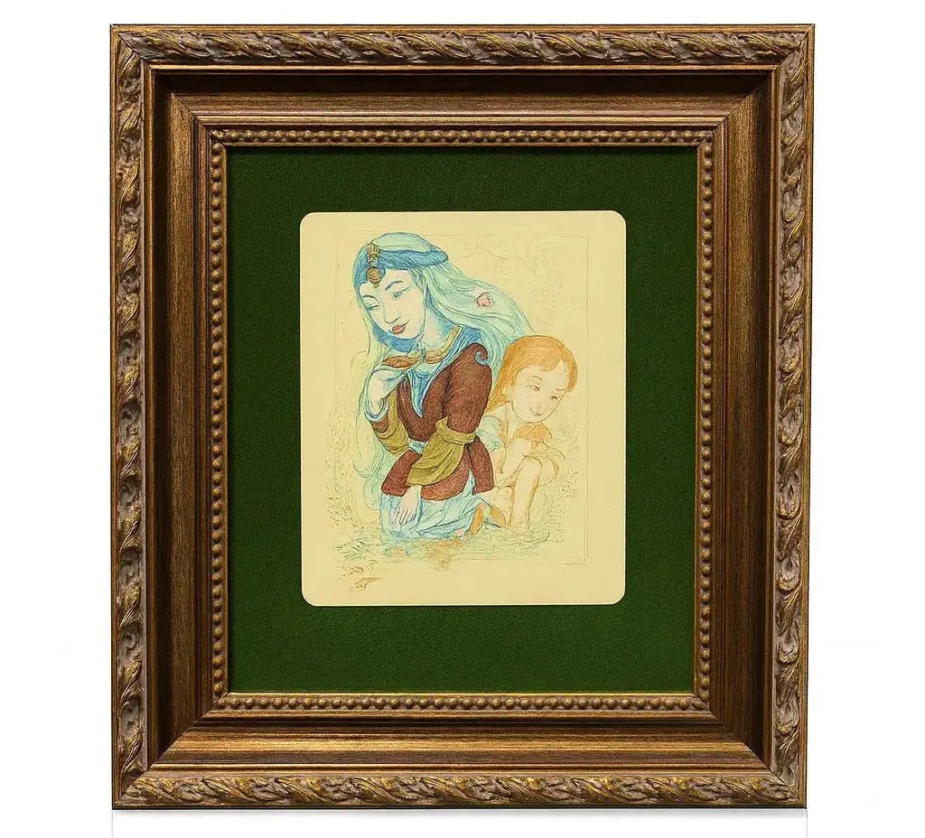 Middle Eastern Painting of a traditional woman with a curved sword Approx. 12" x 16", HD120 (1 of 1)