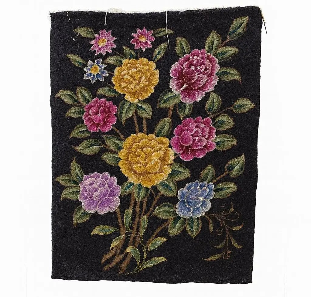 Floral Tapestry Colorful floral design woven on dark background. Approx. 12" x 18", HD124 (1 of 1)
