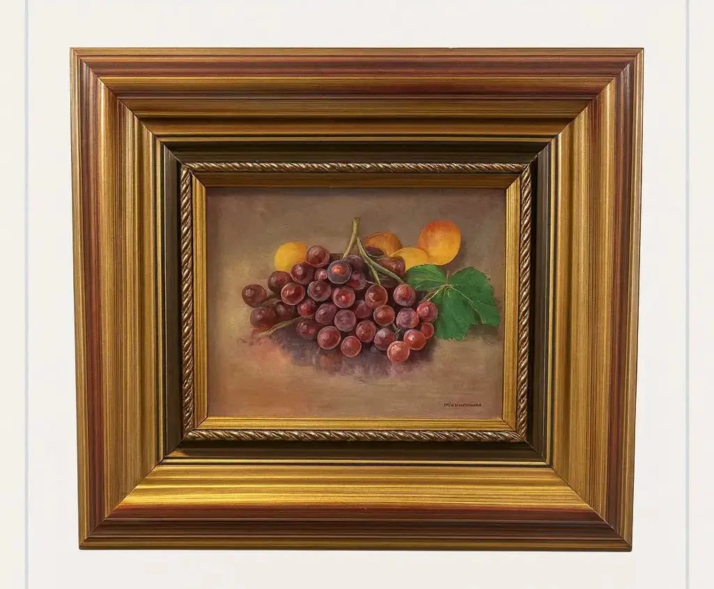 Framed oil painting with still life of fruit. Approx. 18" x 22", HD135: Framed oil painting with still life of fruit. Approx. 18" x 22"