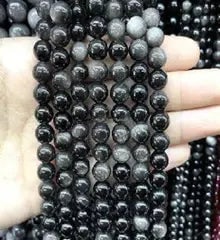 Natural Gemstone Loose Beads Necklace - silver obsidian - NO.182: Natural Gemstone Loose Beads Necklace - silver obsidian - NO.182