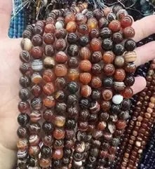 Natural Gemstone Loose Beads Necklace - brown red stripe agate - NO.125: Natural Gemstone Loose Beads Necklace - brown red stripe agate - NO.125