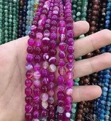 Natural Gemstone Loose Beads Necklace - rose stripe agate - NO.122: Natural Gemstone Loose Beads Necklace - rose stripe agate - NO.122