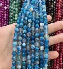 Natural Gemstone Loose Beads Necklace - blue stripe agate - NO.121: Natural Gemstone Loose Beads Necklace - blue stripe agate - NO.121