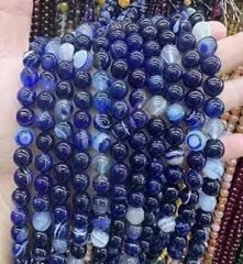 Natural Gemstone Loose Beads Necklace - royalblue stripe agate - NO.117: Natural Gemstone Loose Beads Necklace - royalblue stripe agate - NO.117
