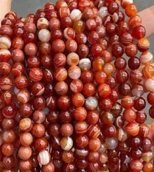 Natural Gemstone Loose Beads Necklace - red stripe agate - NO.115: Natural Gemstone Loose Beads Necklace - red stripe agate - NO.115