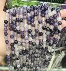 Natural Gemstone Loose Beads Necklace - purple fluorite - NO.85: Natural Gemstone Loose Beads Necklace - purple fluorite - NO.85