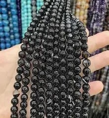 Natural Gemstone Loose Beads Necklace - black stripe agate - NO.34: Natural Gemstone Loose Beads Necklace - black stripe agate - NO.34