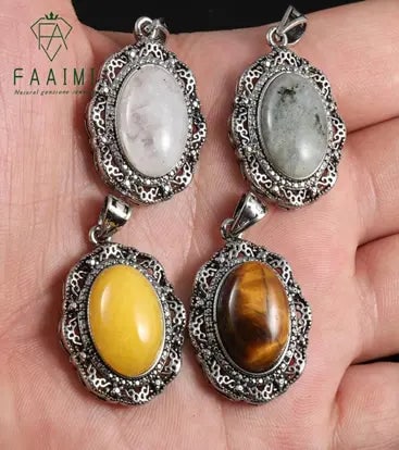 Handmade Natural Stone Gemstone Pendant, Copper & Silver, with Chain, Stone Size 13*18mm, Vin-Pen126: Handmade Natural Stone Gemstone Pendant, Copper & Silver, with Chain, Stone Size 13*18mm, Vin-Pen126