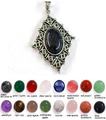 Handmade Natural Stone Gemstone Pendant, Copper & Silver, with Chain, Stone Size 12*16mm, Vin-Pen114: Handmade Natural Stone Gemstone Pendant, Copper & Silver, with Chain, Stone Size 12*16mm, Vin-Pen114