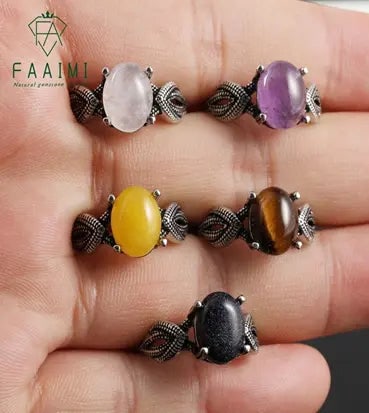 Handmade Natural Stone Gemstone Rings with Copper & Silver, Stone Size 8*10mm, Vin-Rin63: Handmade Natural Stone Gemstone Rings with Copper & Silver, Stone Size 8*10mm, Vin-Rin63