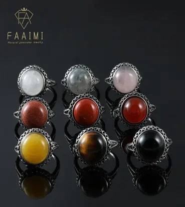 Handmade Natural Stone Gemstone Rings with Copper & Silver, Stone Size 12*12mm, Vin-Rin59: Handmade Natural Stone Gemstone Rings with Copper & Silver, Stone Size 12*12mm, Vin-Rin59