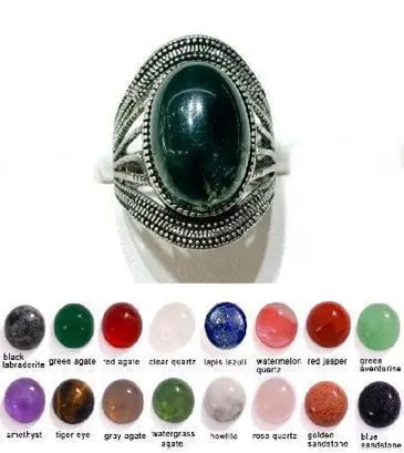 Handmade Natural Stone Gemstone Rings with Copper & Silver, Stone Size 12*16mm, Vin-Rin49: Handmade Natural Stone Gemstone Rings with Copper & Silver, Stone Size 12*16mm, Vin-Rin49