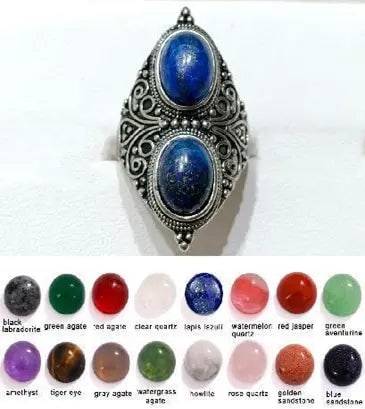 Handmade Natural Stone Gemstone Rings with Copper & Silver, Stone Size 8*10mm, Vin-Rin15: Handmade Natural Stone Gemstone Rings with Copper & Silver, Stone Size 8*10mm, Vin-Rin15