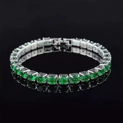 AAA+ Quality Tennis bracelet silver 4mm round simulated green emeralds 7.5'' long Cus-Jew42: Our gemstones are organic, natural stones suitable for investment, collectors, and fine jewelry, each accompanied by an authentic certification. Our 925 silver pieces are rhodium-plated and finished w