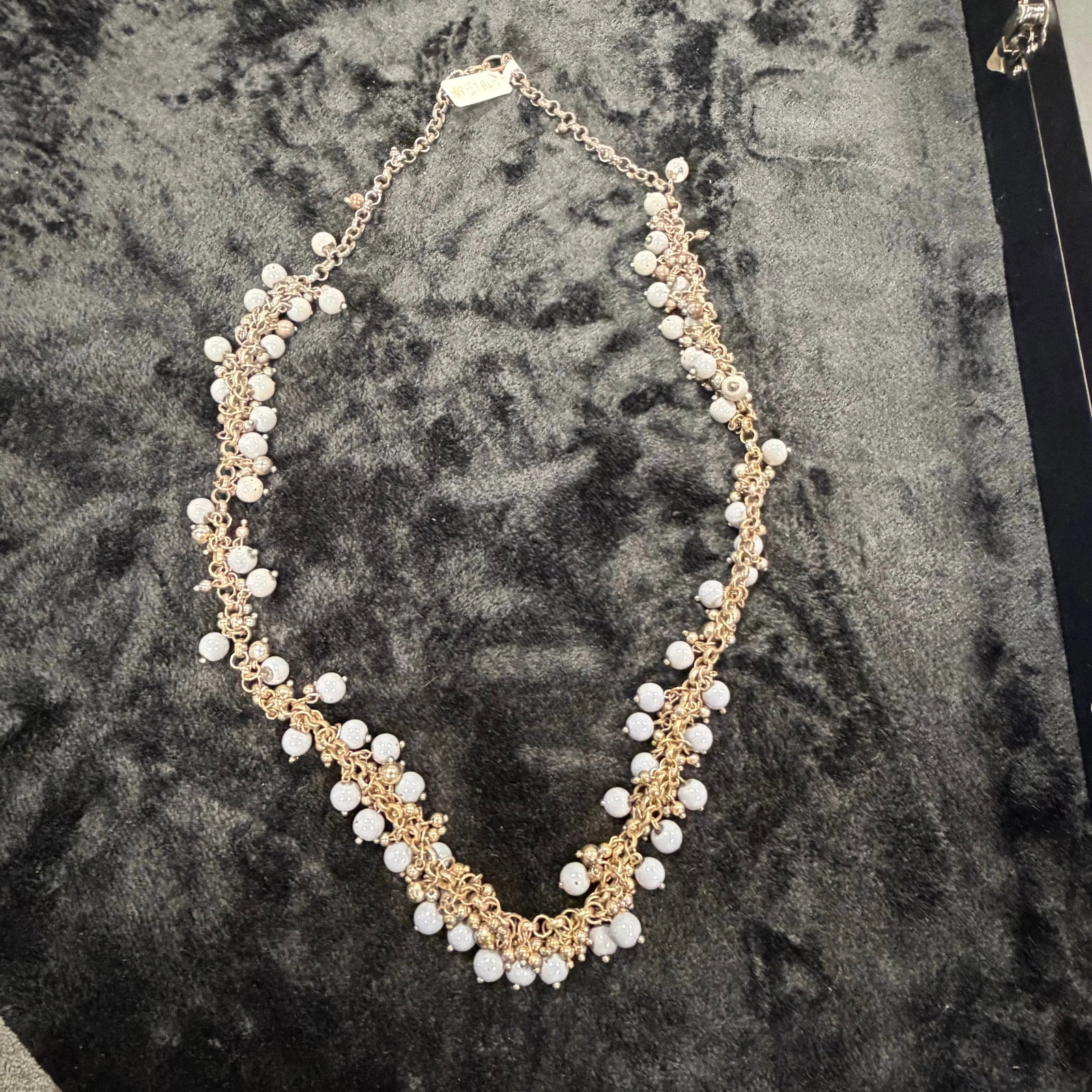 Pearl & Gold Cluster Strand 16" Length, HD33: Feminine boho chain with small pearls clustered along gold links.