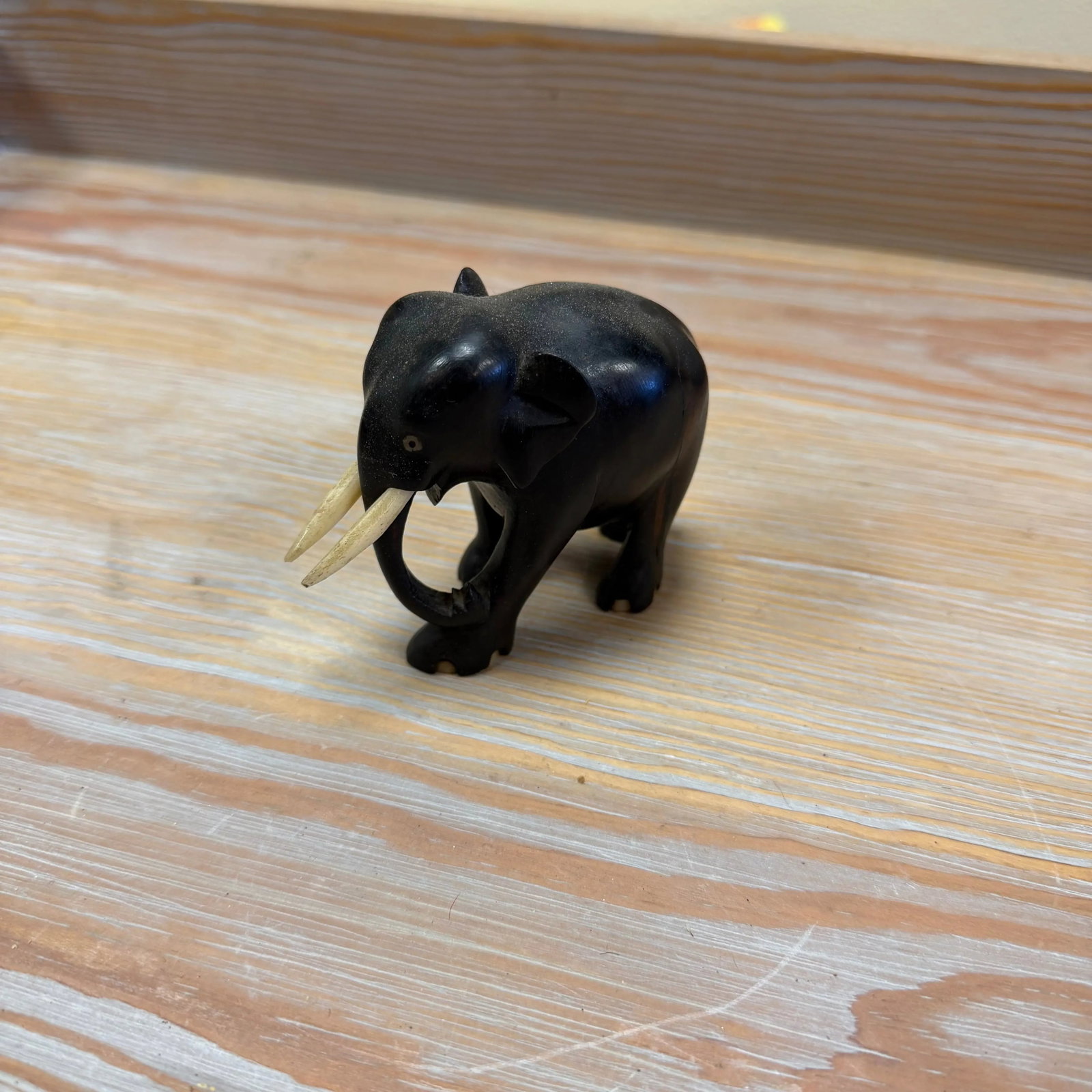 Hand-Carved Ebony Elephant 3" H x 4" L, HD49 (1 of 1)