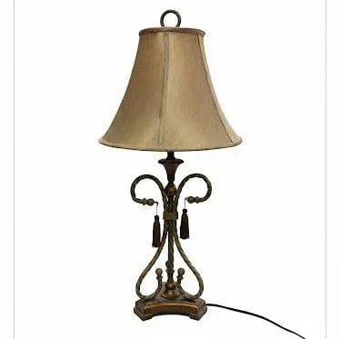 Ornate Antique Table Lamp, Traditional lamp with a twisted metal base, and beige fabric shade. (1 of 1)
