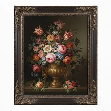 Ornate Floral Still Life Painting, A pointing presenting a rich and large ard tie large, oin onnat- (1 of 1)
