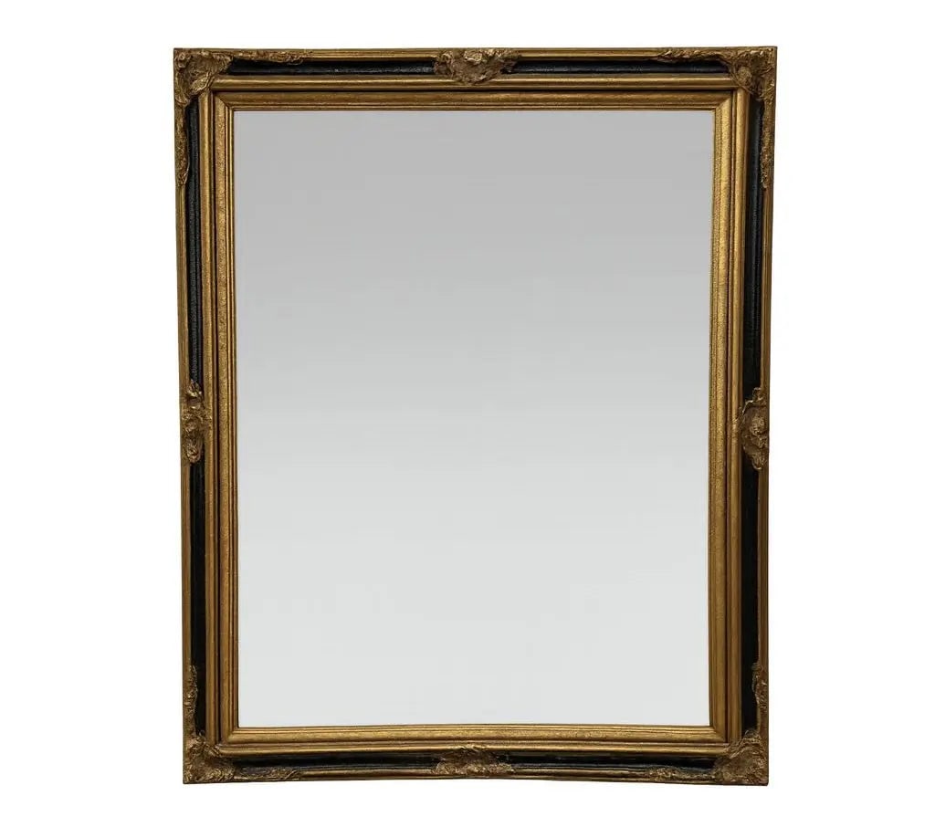 Ornate Gold Rectangular Mirror Large, heavely detailed gold and black framed mirror reflecting a rug (1 of 1)