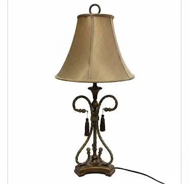 Ornate Antique Table Lamp, Traditional lamp with a twisted metal base, and beige fabric shade. (1 of 1)