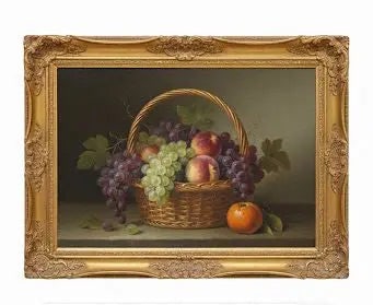 Still Life of Fruit Basket, This is a still life painting feauring and-fashioned and design samred. (1 of 1)