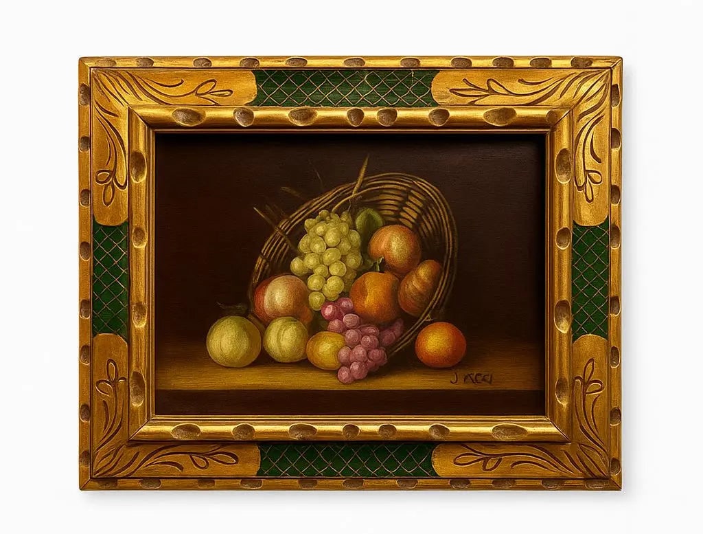 Still Life with Fruit in Basket, Original landscape painting depicting a rural scene with trees and (1 of 1)
