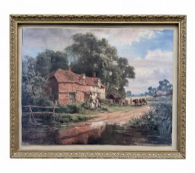 Idyilic English Countryside Painting Detailed oil painting of the village a village. Approx. 28" x (1 of 1)