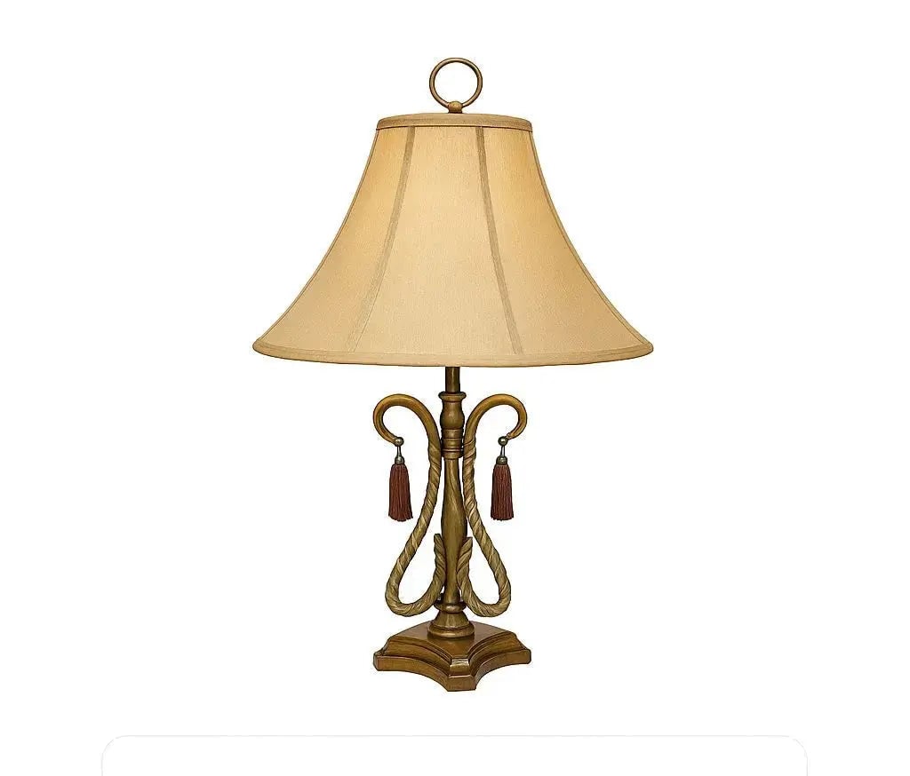 Traditional brass lamp with an old-fashioned design and beige shade Approx. 29" x 19", HD108 (1 of 1)