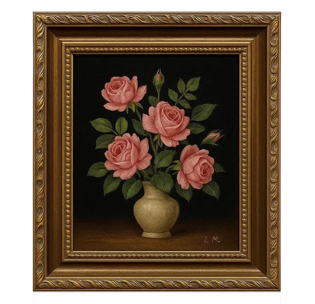 Still life painting of pink roses in a vase Approx. 8" x 10", HD112 (1 of 1)