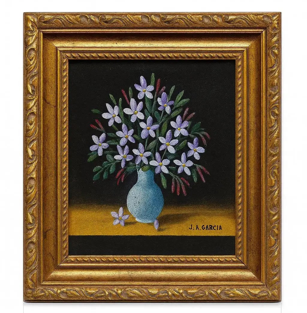 Floral Painting of purple flowers in a white vase Approx. 14" x 16", HD118: Floral Painting of purple flowers in a white vase Approx. 14" x 16"