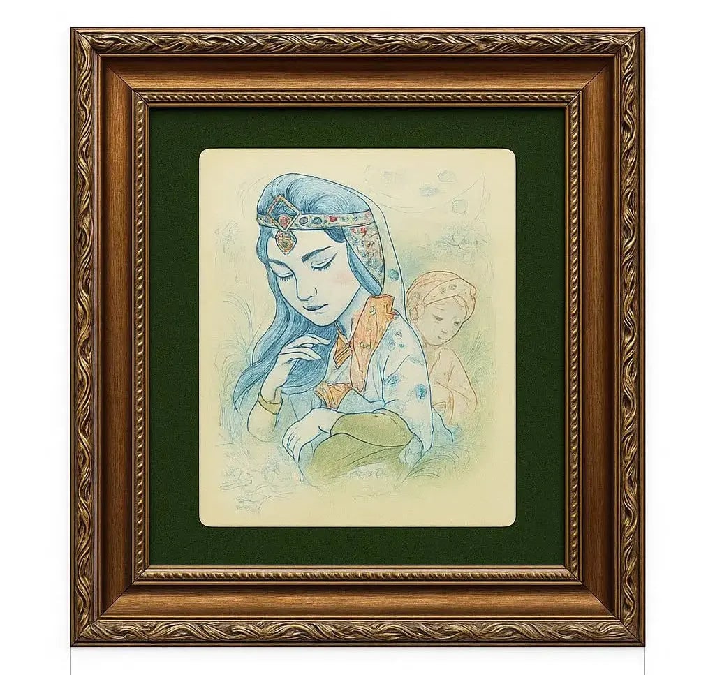 Framed Portrait Illustration Delicate portrait illustration featuring two figures Approx. 14" x 18", (1 of 1)